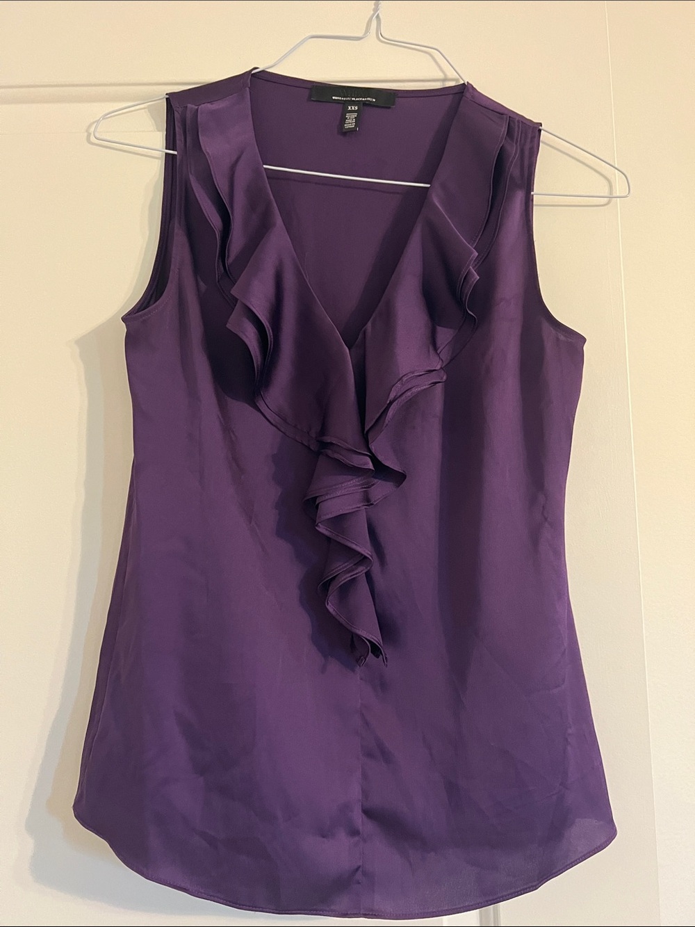 White House Black Market Purple Ruffle V-Neck Sleeveless Camisole